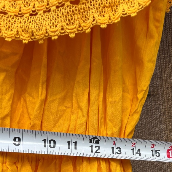 Vintage yellow embroidered dress Mexican American off shoulder boho Sz L - Picture 9 of 15